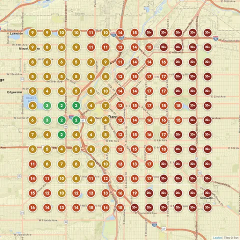 Before: Painting Contractor (Paint Denver), Denver, CO, targeting “painter near me”, Google Maps ranking grid mostly red