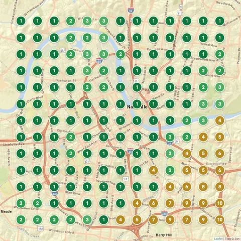 After: Roofing Contractor (Henry & Sons Roof Repair), Nashville, TN, targeting “roofers near me”, Google Maps ranking grid mostly green