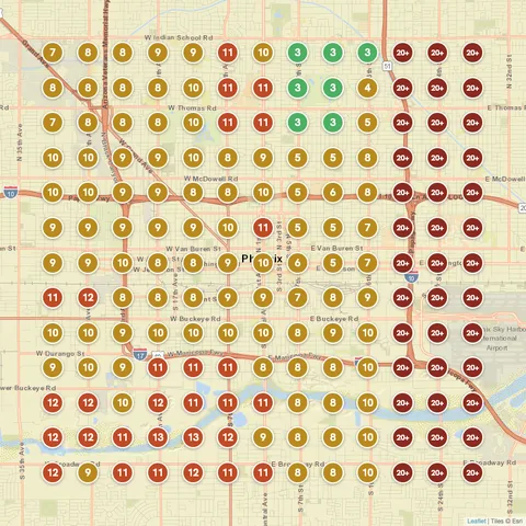 Before: Garage Door (Precision Garage Door Service of Phoenix), Phoenix, AZ, targeting “garage door repair”, Google Maps ranking grid mostly red