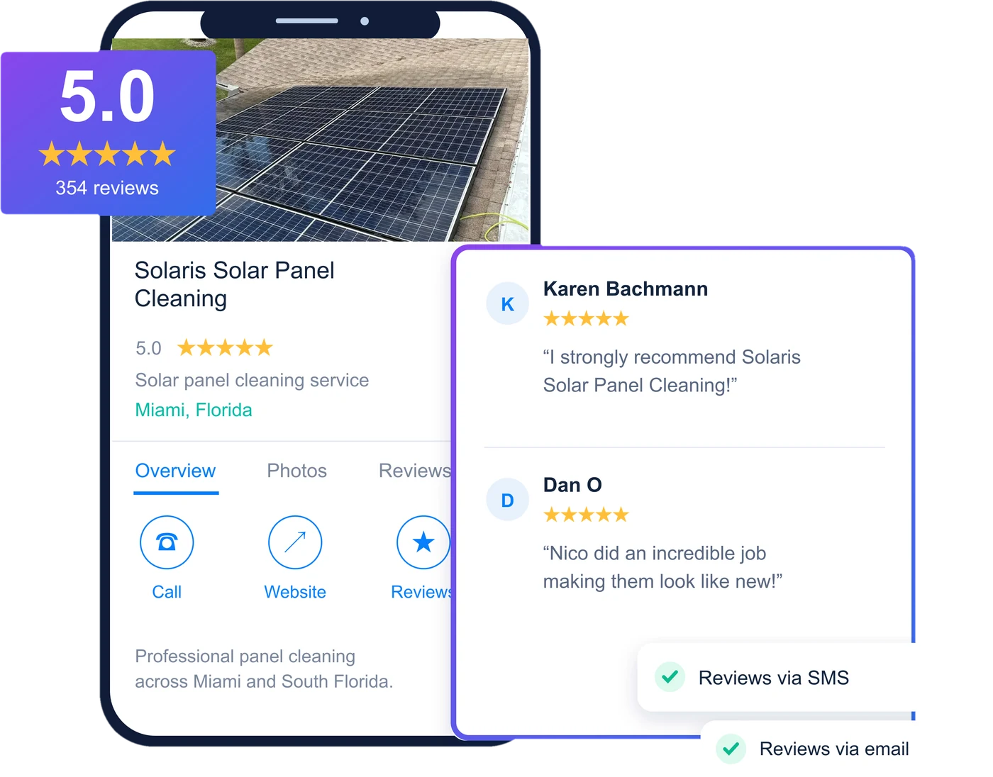 Solaris Solar Panel Cleaning on Google Maps with a 5.0 rating and 354 reviews