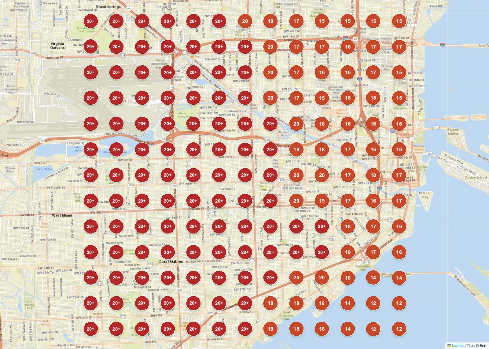 Before: Miami ranking map for Solaris, most zones outside the top 20